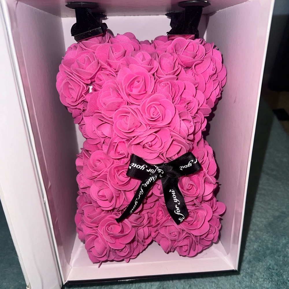 Artificial Flowers Pink Rose Bear